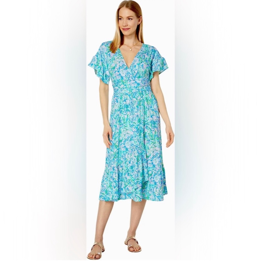 NWT Lilly Pulitzer Juliet Ruffle Maxi Dress Surf Blue Soleil It On Me XL new